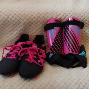 Youth Adidas Cleats and Shin Guards Pink